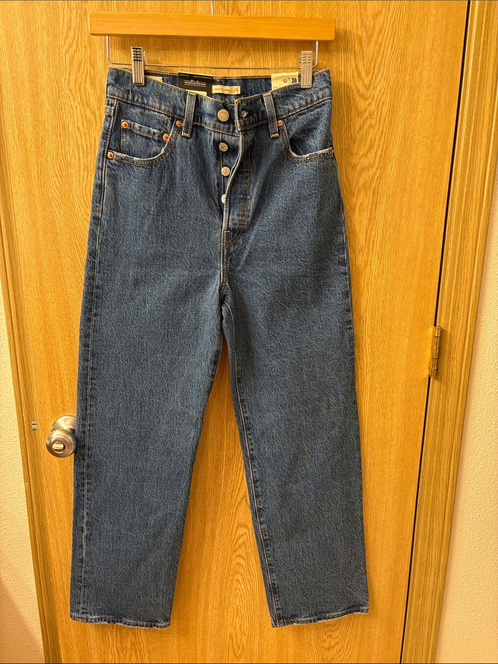 Levi's High-Rise Button-Fly Straight Leg Blue Jeans